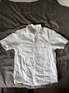 Muji White Short-Sleeve Textured Button-Down Shirt